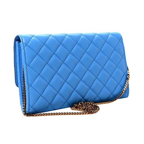 Versace La Medusa Blue Quilted Lamb Leather Crossbody Clutch Bag available at Queen Bee of Beverly Hills