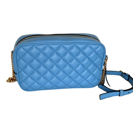 Versace La Medusa Blue Quilted Lamb Leather Medium Crossbody Bag available at Queen Bee of Beverly Hills