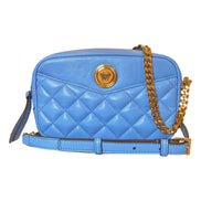 Versace La Medusa Blue Quilted Small Camera Crossbody Bag available at Queen Bee of Beverly Hills