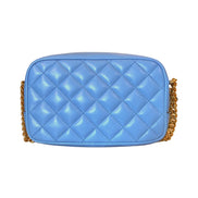 Versace La Medusa Blue Quilted Small Camera Crossbody Bag available at Queen Bee of Beverly Hills
