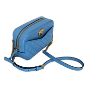 Versace La Medusa Blue Quilted Small Camera Crossbody Bag available at Queen Bee of Beverly Hills