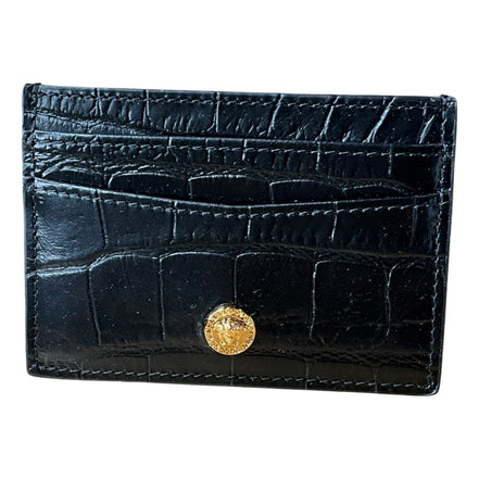 Versace La Medusa Crocodile Embossed Leather Cardholder Wallet in Black - available at Queen Bee of Beverly Hills. 