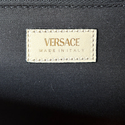 Versace La Medusa Crystal Clutch Crossbody Bag Metallic Gold Leather available at Queen Bee of Beverly Hills