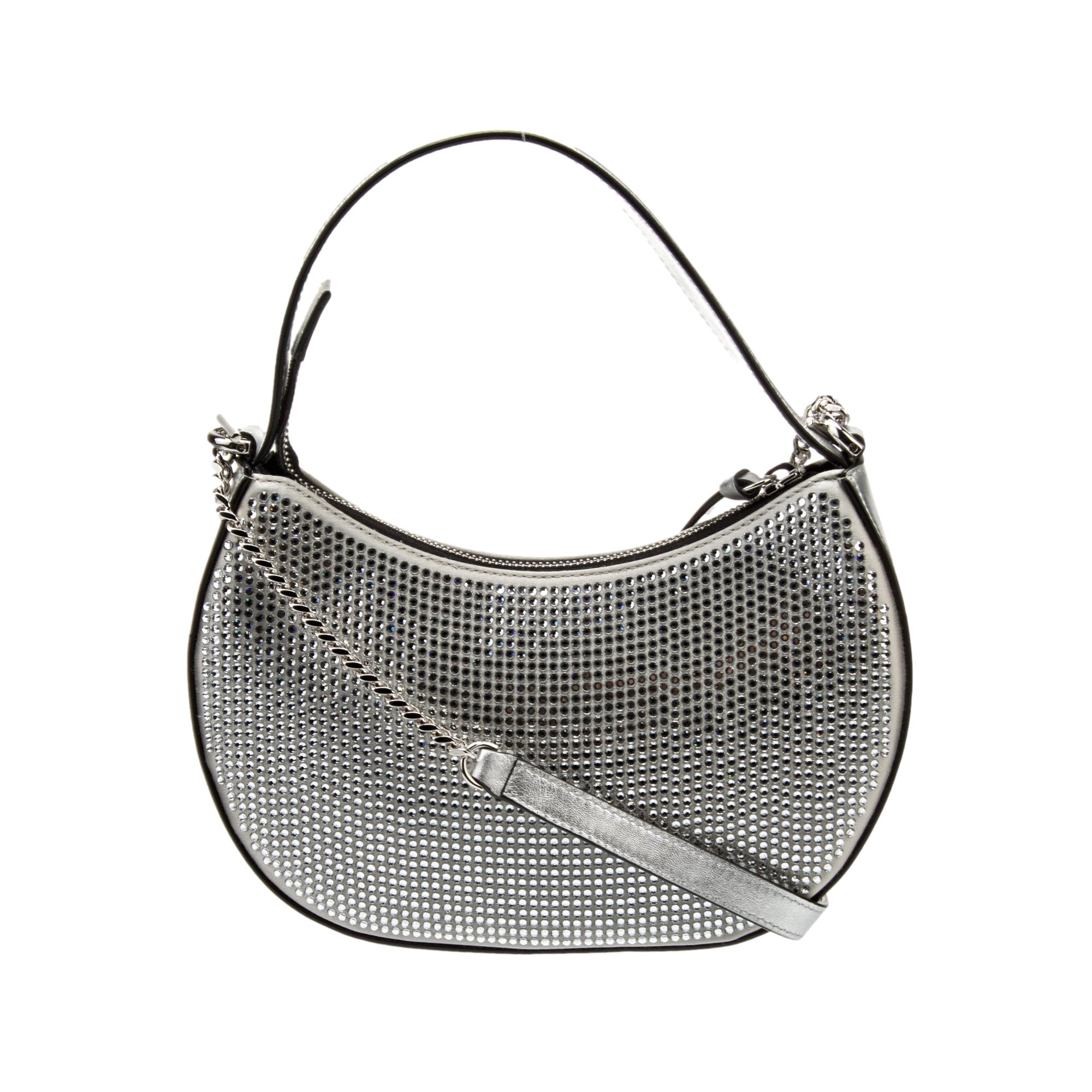 Versace La Medusa Crystal Half Moon Hobo Shoulder Crossbody Bag Silver available at Queen Bee of Beverly Hills