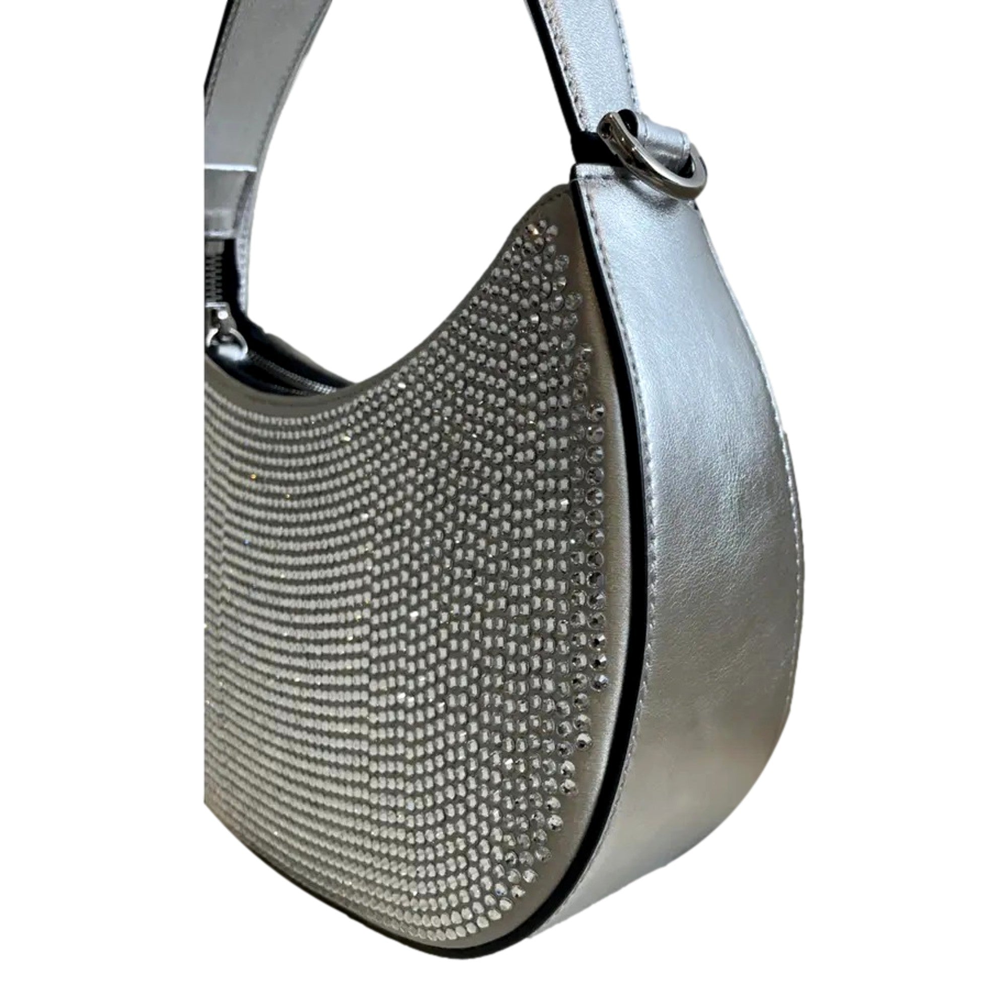 Versace La Medusa Crystal Half Moon Hobo Shoulder Crossbody Bag Silver available at Queen Bee of Beverly Hills