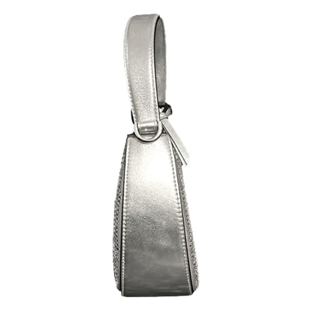 Versace La Medusa Crystal Half Moon Hobo Shoulder Crossbody Bag Silver available at Queen Bee of Beverly Hills