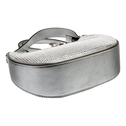 Versace La Medusa Crystal Half Moon Hobo Shoulder Crossbody Bag Silver available at Queen Bee of Beverly Hills