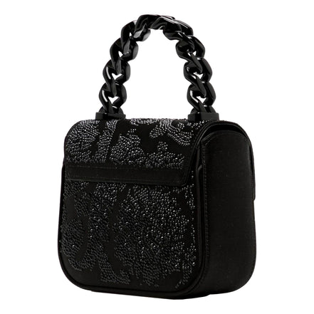 Versace La Medusa Crystal Mini Top Handle Tote Crossbody Black Silk available at Queen Bee of Beverly Hills