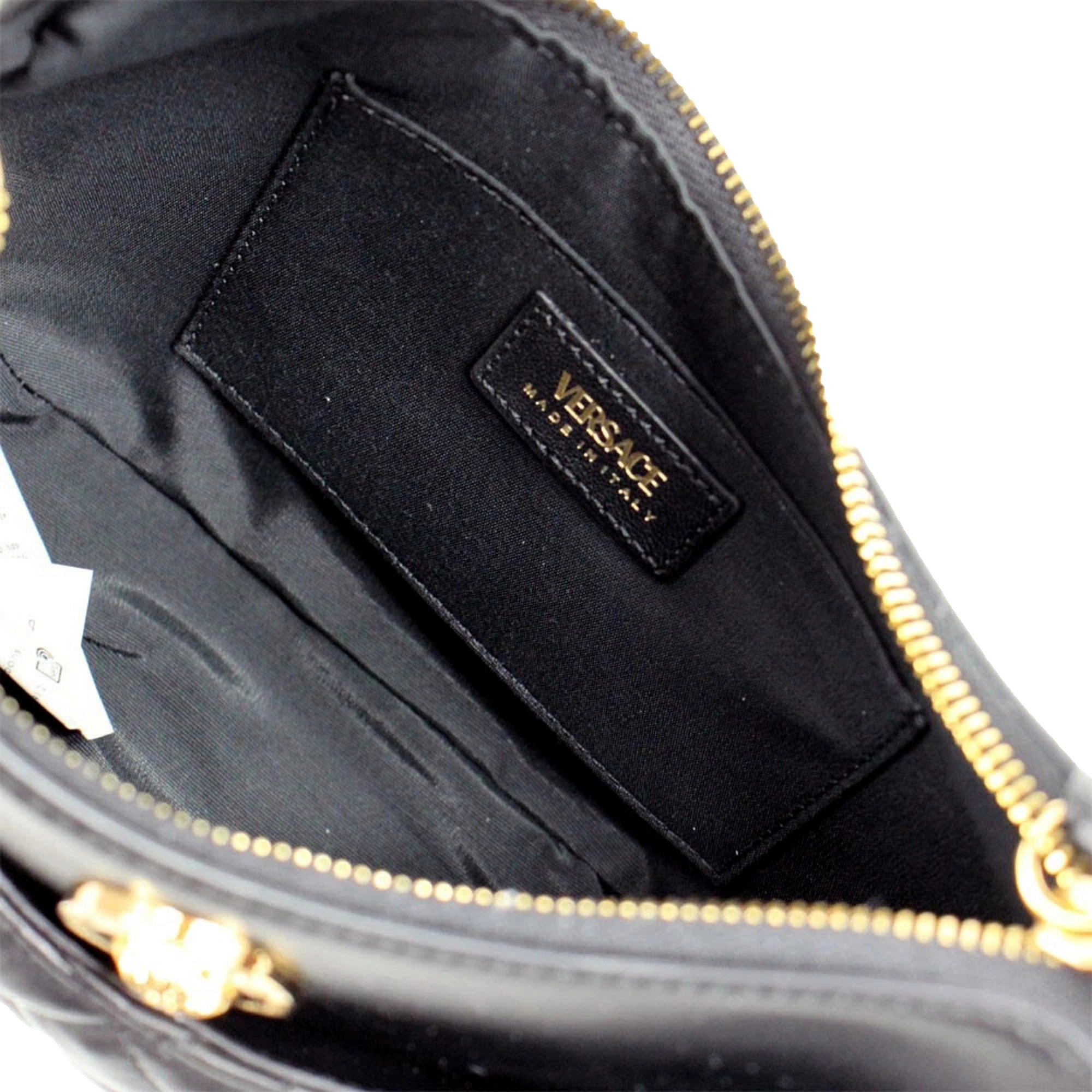Versace La Medusa Half Moon Hobo Shoulder Crossbody Bag Black Leather available at Queen Bee of Beverly Hills