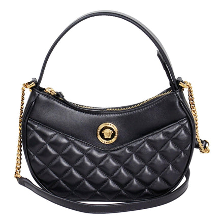 Versace La Medusa Half Moon Hobo Shoulder Crossbody Bag Black Leather available at Queen Bee of Beverly Hills