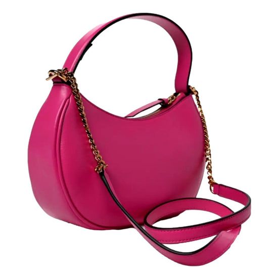 Versace La Medusa Half Moon Hobo Shoulder Crossbody Bag Pink Leather available at Queen Bee of Beverly Hills