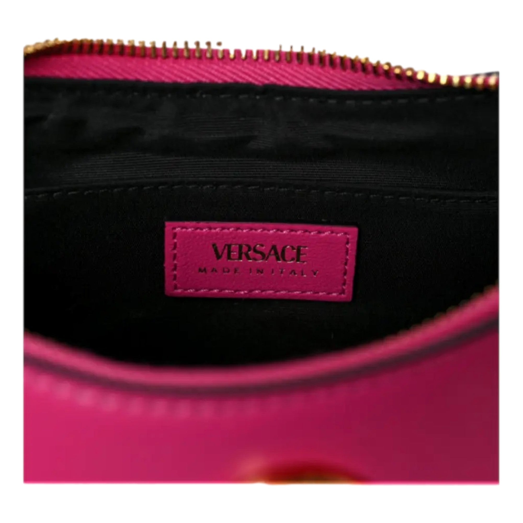 Versace La Medusa Half Moon Hobo Shoulder Crossbody Bag Pink Leather available at Queen Bee of Beverly Hills
