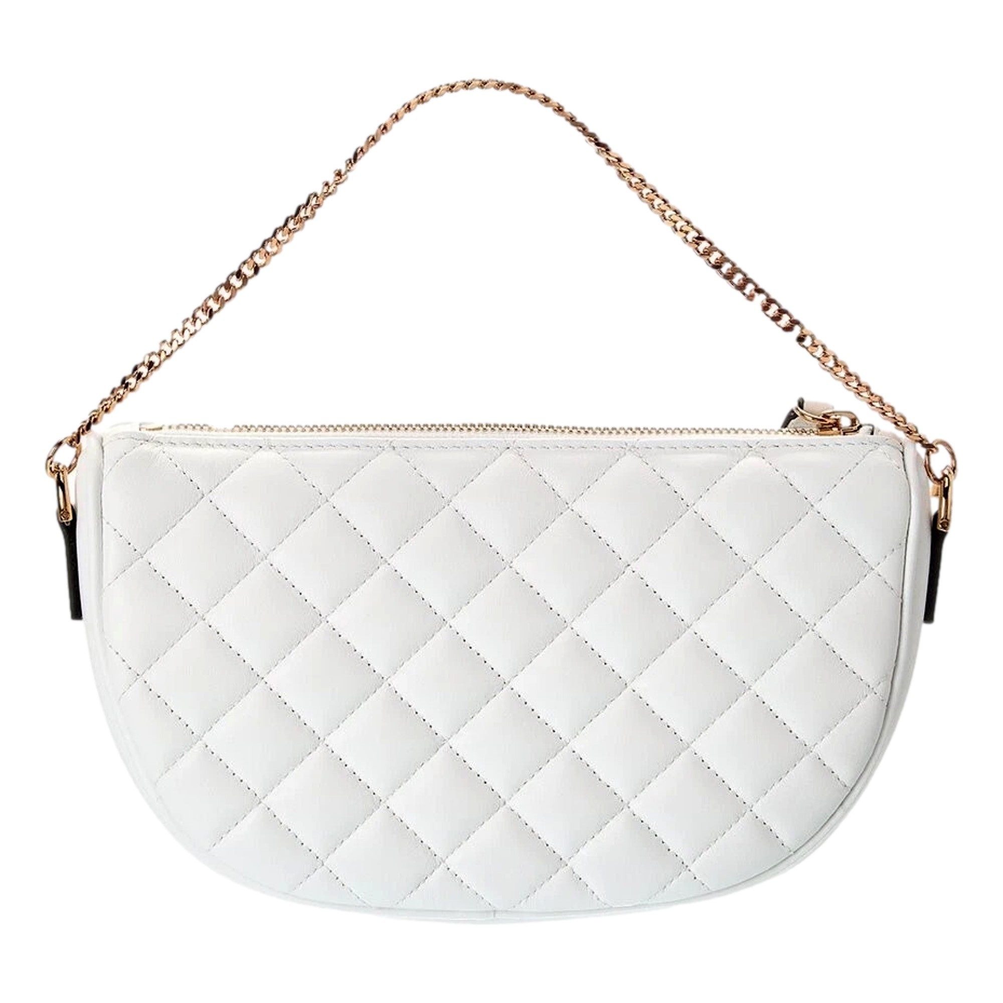 Versace La Medusa Half Moon Quilted Nappa Leather White Crossbody Bag available at Queen Bee of Beverly Hills