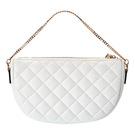 Versace La Medusa Half Moon Quilted Nappa Leather White Crossbody Bag available at Queen Bee of Beverly Hills