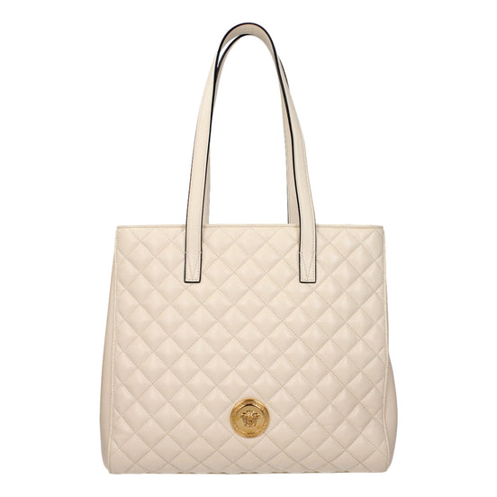 Versace La Medusa Ivory Quilted Leather Totebag available at Queen Bee of Beverly Hills