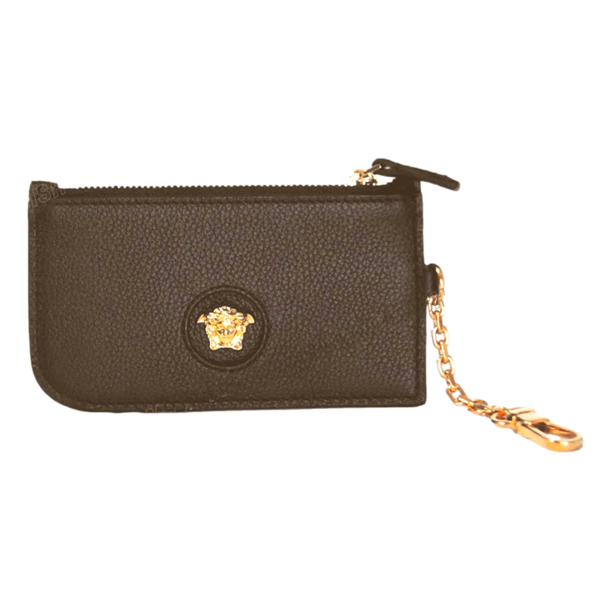 Medusa leather coin purse in black - Versace