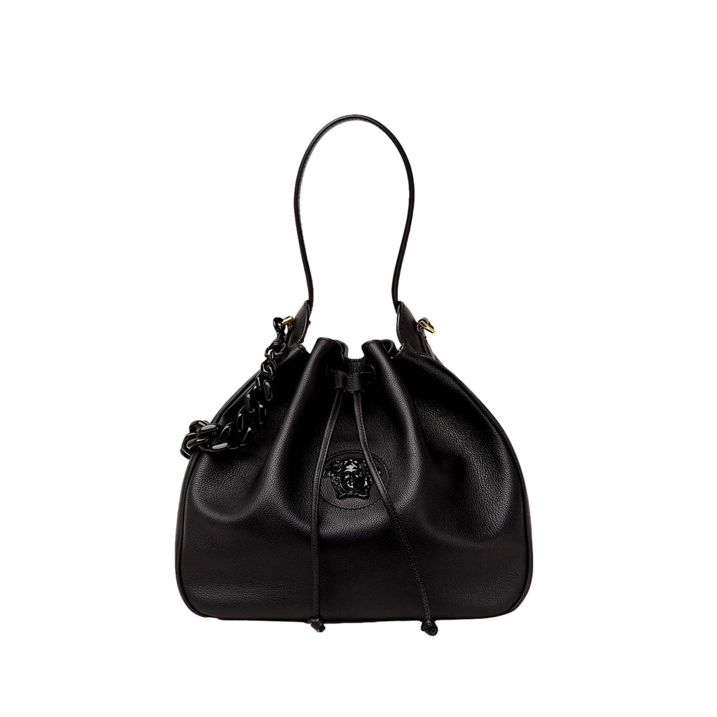 Versace La Medusa Charm Bucket Shoulder Bag Black