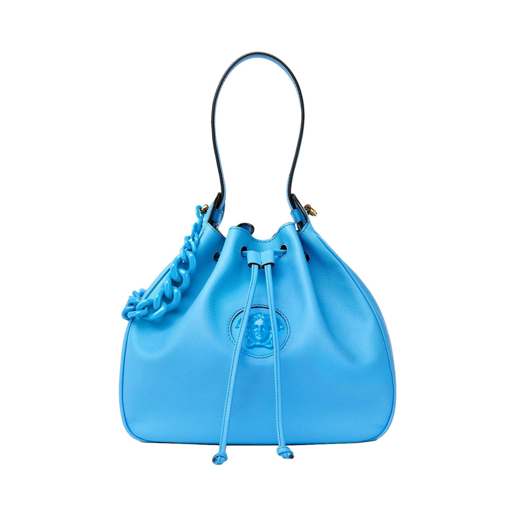 Versace La Medusa Leather Bucket Bag Blue 1003013 at_Queen_Bee_of_Beverly_Hills