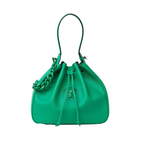 Versace La Medusa Leather Bucket Bag Green 1003013 at_Queen_Bee_of_Beverly_Hills