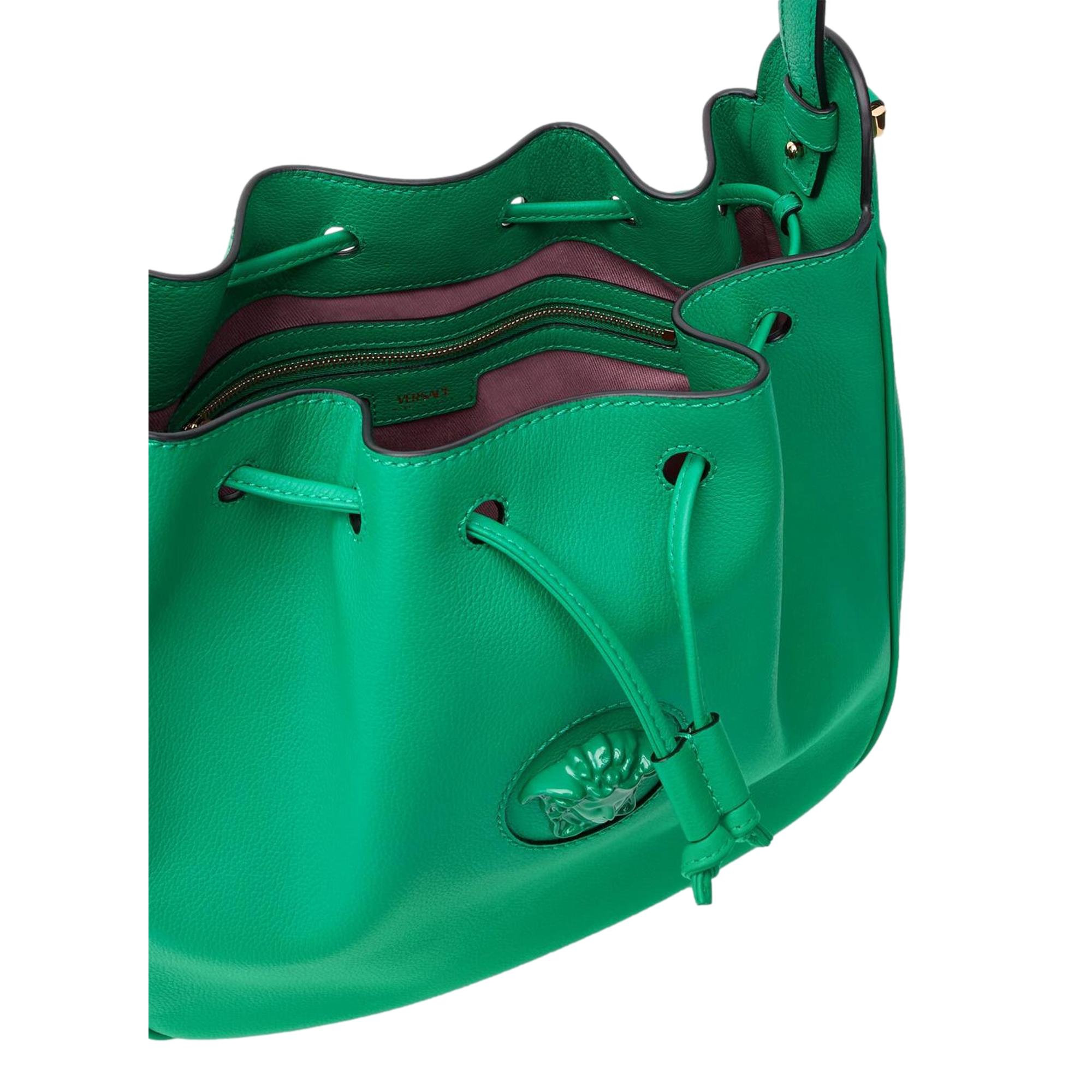 Versace La Medusa Leather Bucket Bag Green 1003013 at_Queen_Bee_of_Beverly_Hills