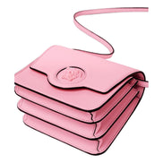 Versace La Medusa Logo Plaque Pink Pebbled Leather Crossbody Bag available at Queen Bee of Beverly Hills