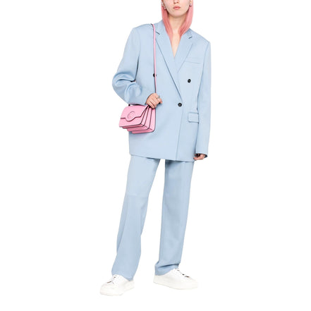 Versace La Medusa Logo Plaque Pink Pebbled Leather Crossbody Bag available at Queen Bee of Beverly Hills