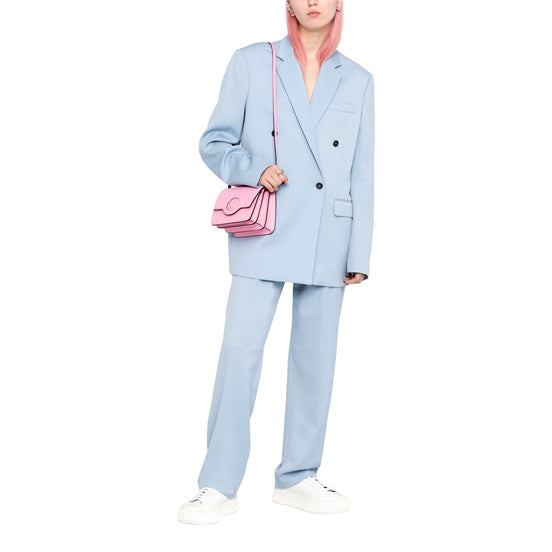 Versace La Medusa Logo Plaque Pink Pebbled Leather Crossbody Bag available at Queen Bee of Beverly Hills