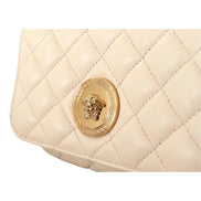 Versace La Medusa Nappa Quilted Beige Leather Chain Small Crossbody Bag available at Queen Bee of Beverly Hills