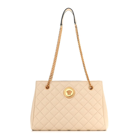 Versace La Medusa Nappa Quilted Beige Leather Large Tote Bag at_Queen_Bee_of_Beverly_Hills