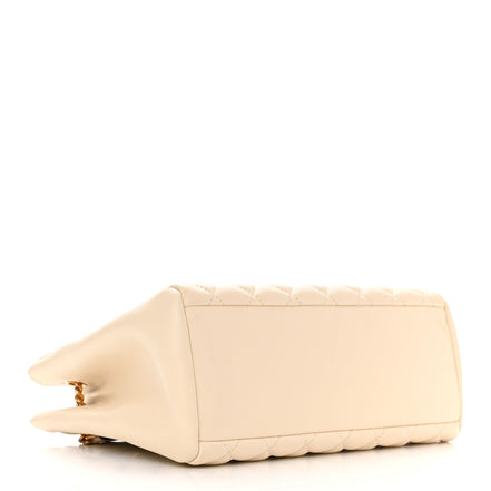 Versace La Medusa Nappa Quilted Beige Leather Large Tote Bag available at Queen Bee of Beverly Hills