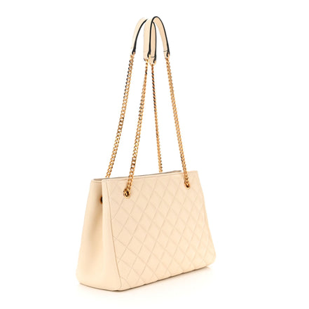 Versace La Medusa Nappa Quilted Beige Leather Large Tote Bag available at Queen Bee of Beverly Hills