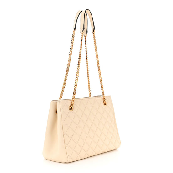 Versace La Medusa Nappa Quilted Beige Leather Large Tote Bag available at Queen Bee of Beverly Hills