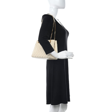 Versace La Medusa Nappa Quilted Beige Leather Large Tote Bag available at Queen Bee of Beverly Hills