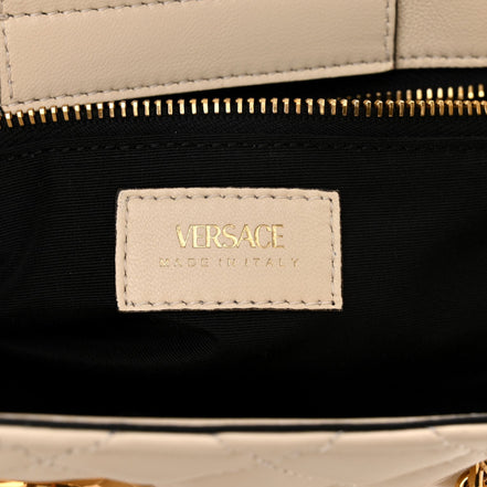 Versace La Medusa Nappa Quilted Beige Leather Large Tote Bag available at Queen Bee of Beverly Hills