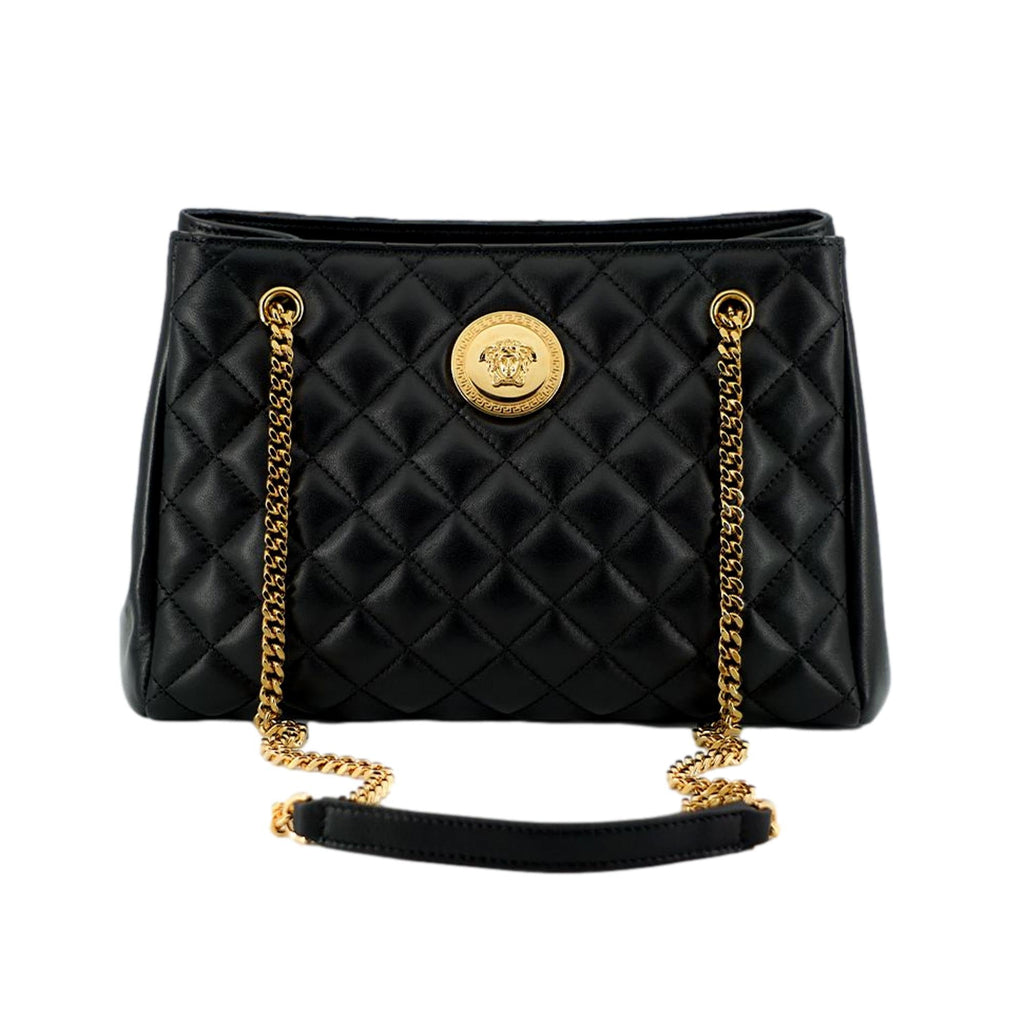Versace La Medusa Nappa Quilted Black Leather Large Tote Bag at_Queen_Bee_of_Beverly_Hills