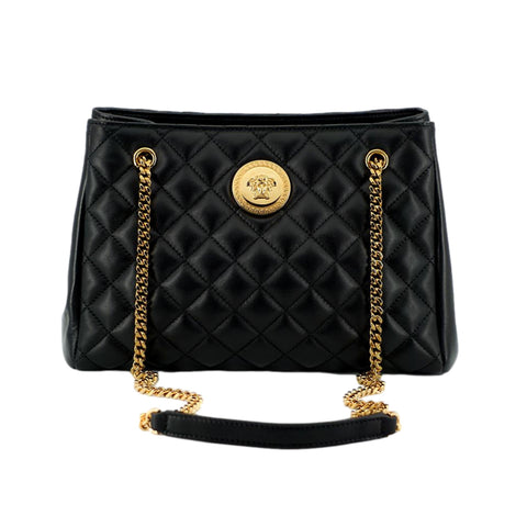 Versace La Medusa Nappa Quilted Black Leather Large Tote Bag at_Queen_Bee_of_Beverly_Hills