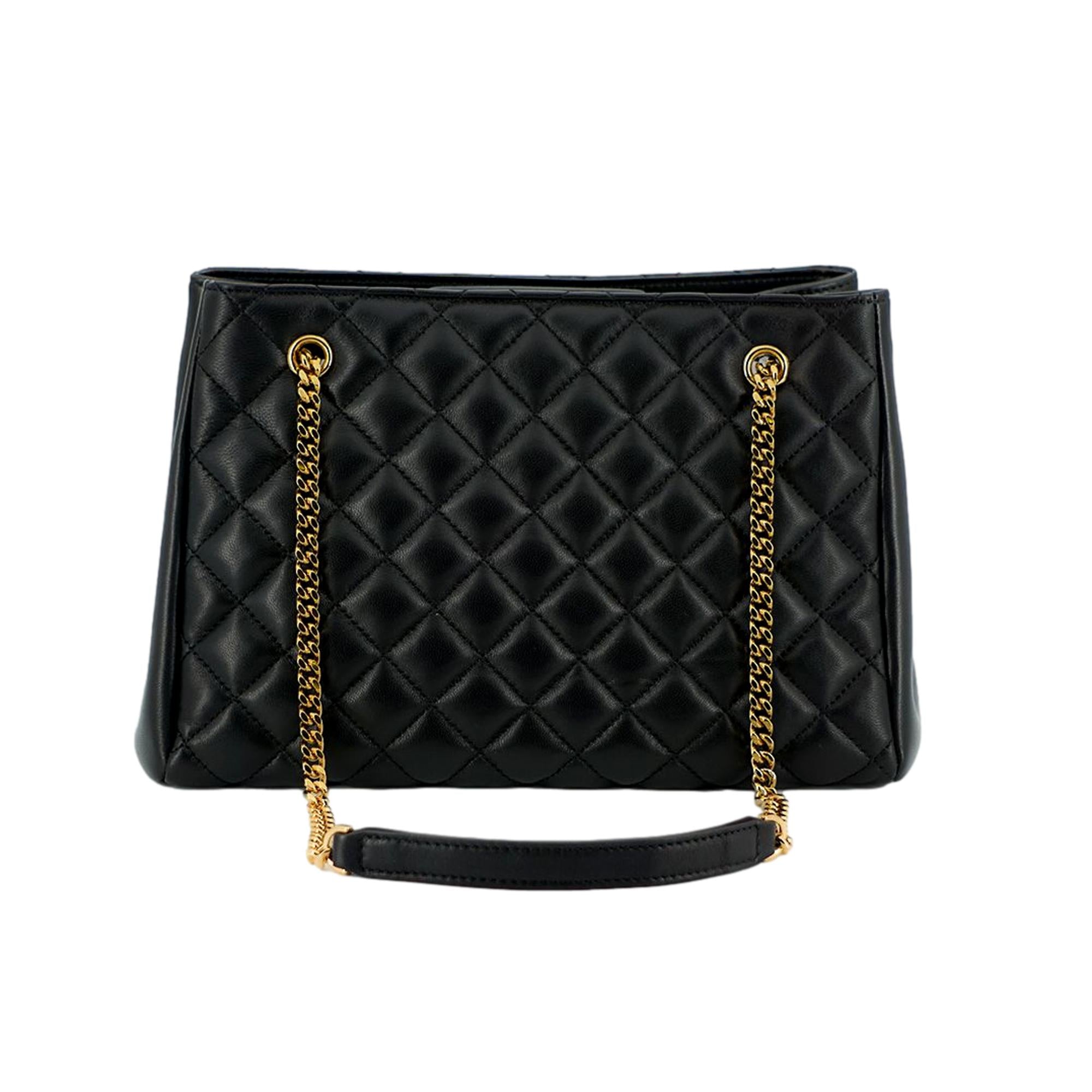 Versace La Medusa Nappa Quilted Black Leather Large Tote Bag available at Queen Bee of Beverly Hills