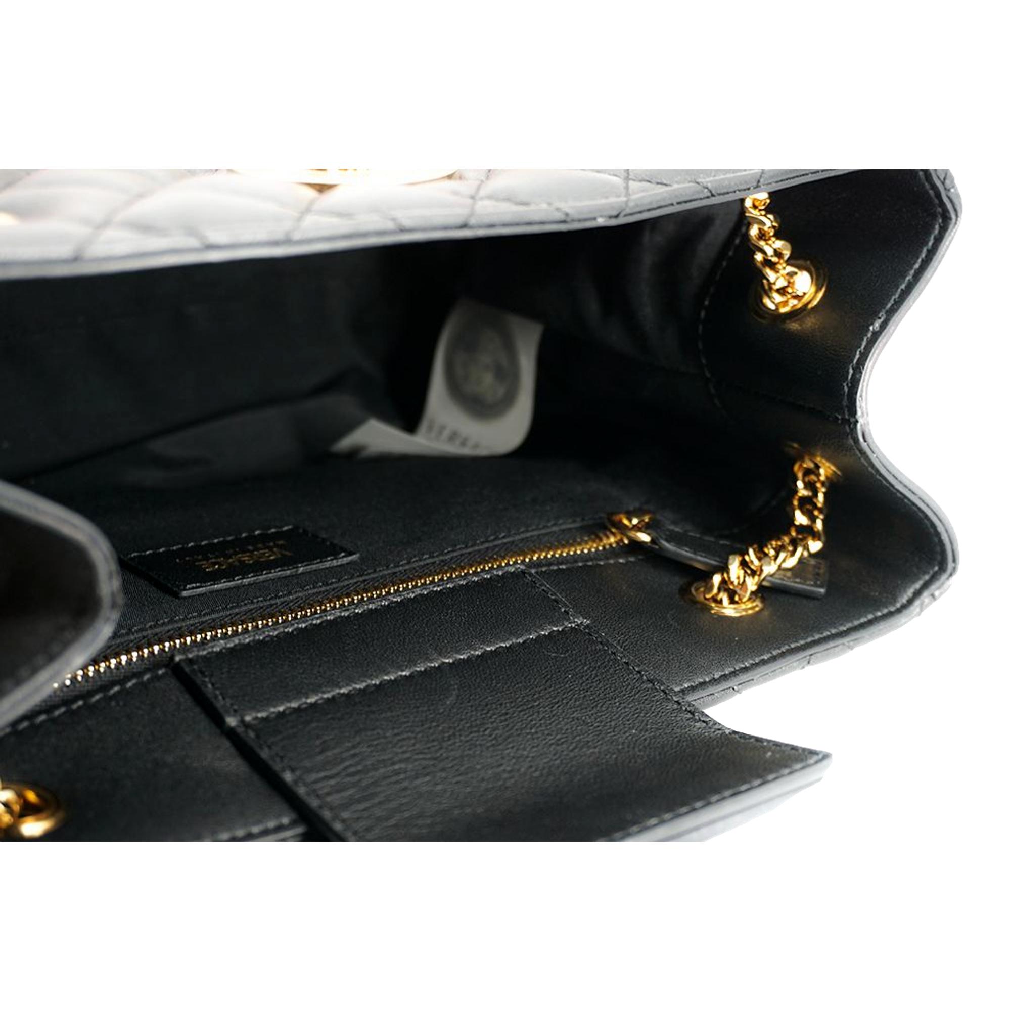Versace La Medusa Nappa Quilted Black Leather Large Tote Bag available at Queen Bee of Beverly Hills