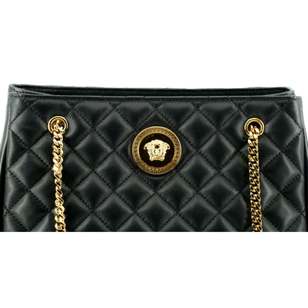 Versace La Medusa Nappa Quilted Black Leather Large Tote Bag available at Queen Bee of Beverly Hills