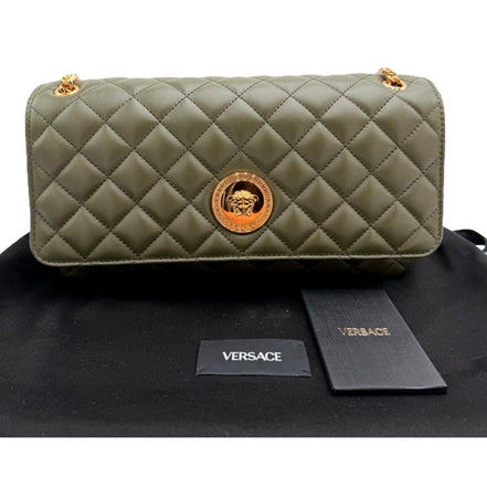 Versace La Medusa Olive Green Quilted Lambskin Chain Strap Crossbody Bag available at Queen Bee of Beverly Hills