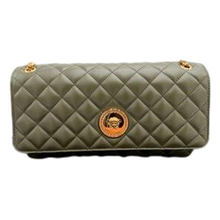Versace La Medusa Olive Green Quilted Lambskin Chain Strap Crossbody Bag available at Queen Bee of Beverly Hills