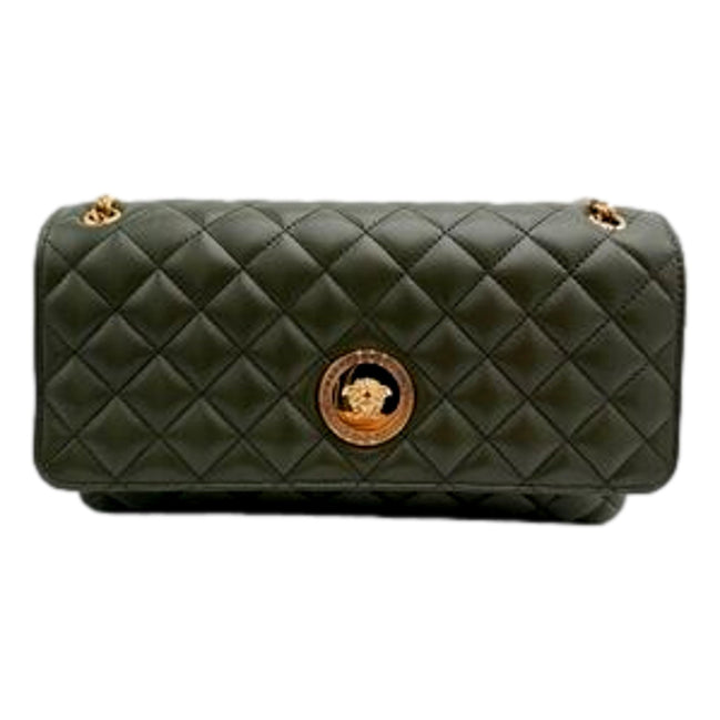 Versace La Medusa Olive Green Quilted Lambskin Chain Strap Crossbody Bag available at Queen Bee of Beverly Hills