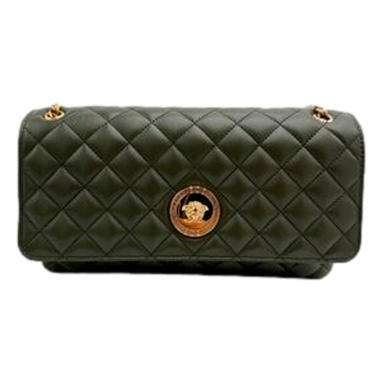 Versace La Medusa Olive Green Quilted Lambskin Chain Strap Crossbody Bag available at Queen Bee of Beverly Hills