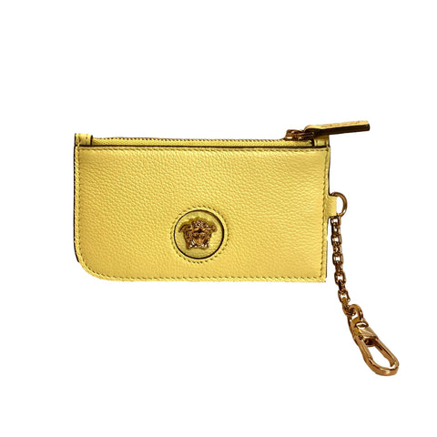 Versace La Medusa Pineapple Yellow Vitello Card Case Key Chain at_Queen_Bee_of_Beverly_Hills