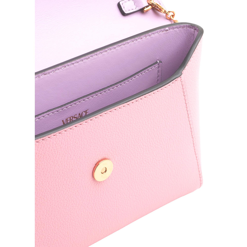 Versace La Medusa Pink Pebbled Calf Leather Mini Envelope Crossbody 1003018 at_Queen_Bee_of_Beverly_Hills