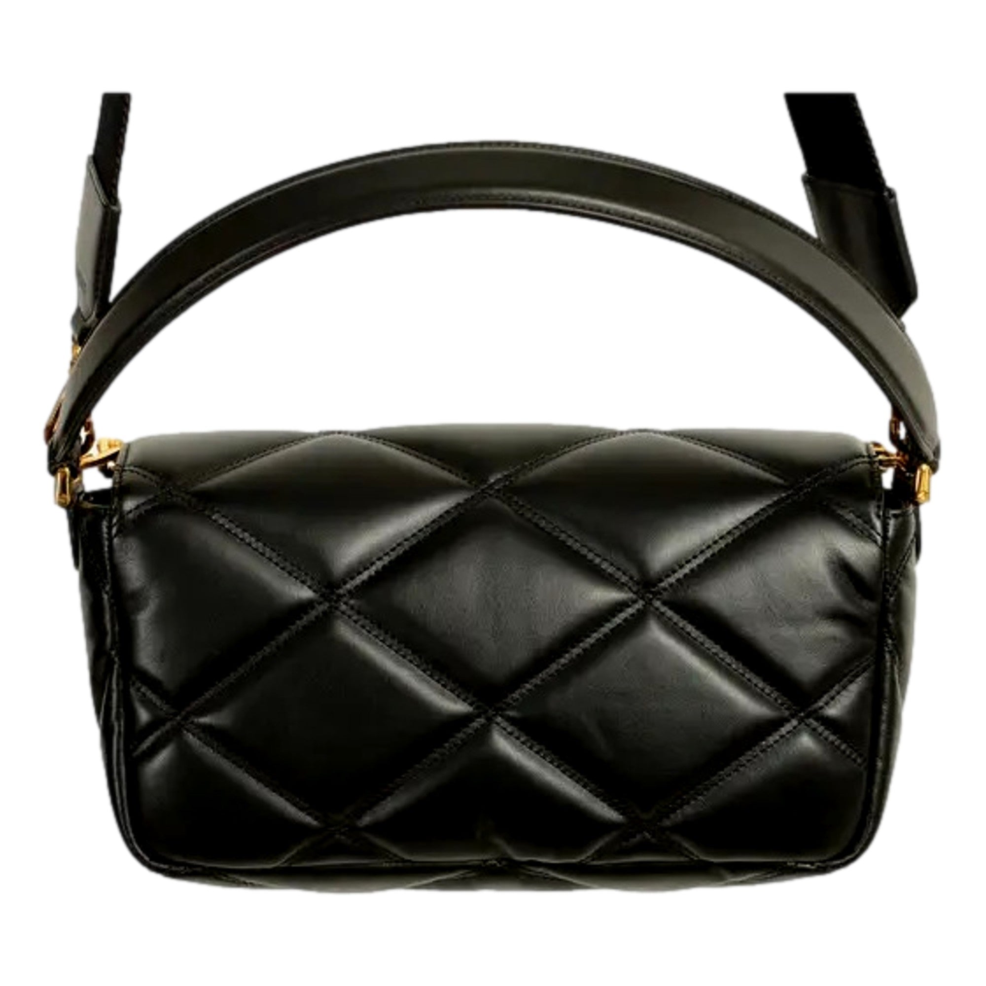 Versace La Medusa Quilted Calfskin Leather Black Crossbody Bag Gold Chain available at Queen Bee of Beverly Hills