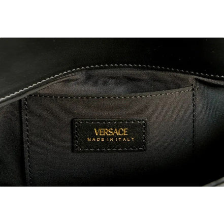 Versace La Medusa Quilted Calfskin Leather Black Crossbody Bag Gold Chain available at Queen Bee of Beverly Hills