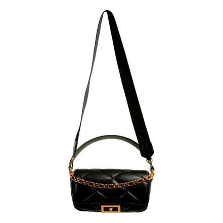 Versace La Medusa Quilted Calfskin Leather Black Crossbody Bag Gold Chain available at Queen Bee of Beverly Hills