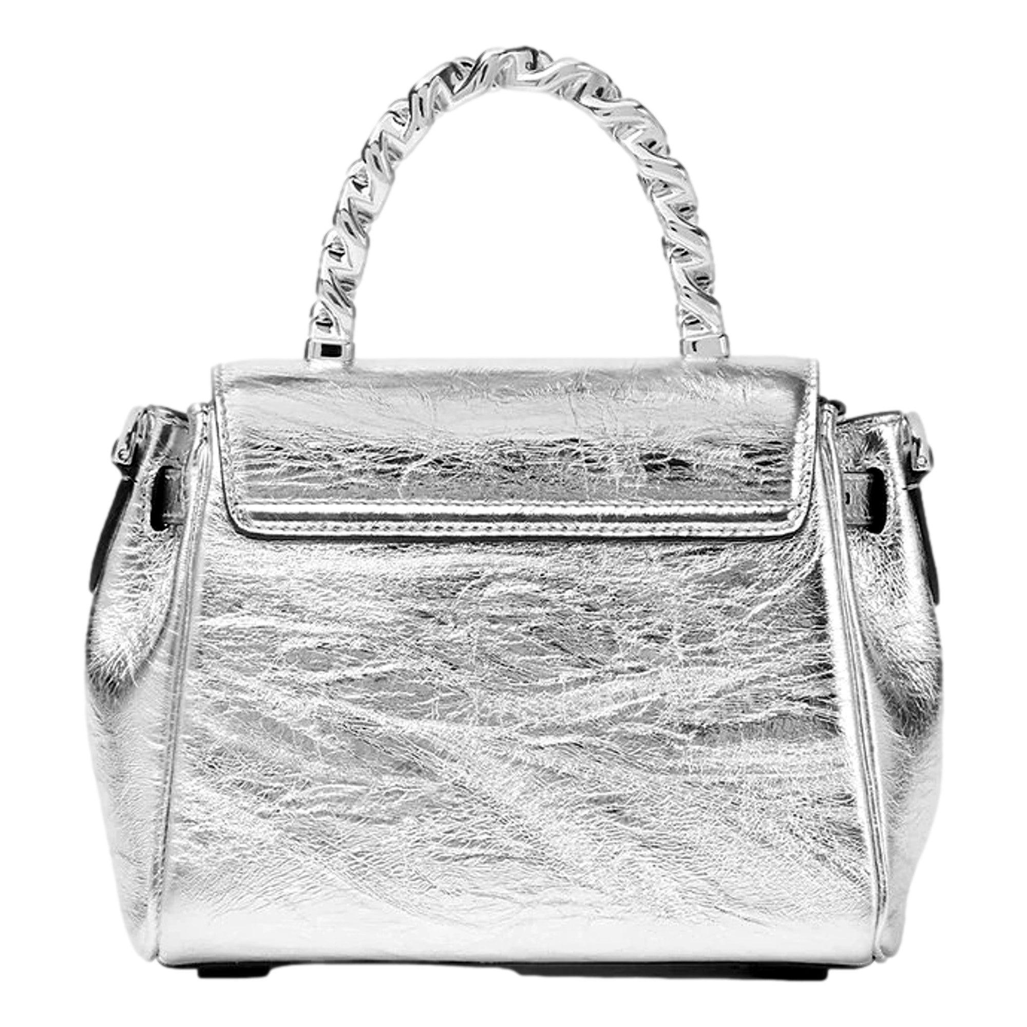 Versace La Medusa Silver Metallic Top Handle Handbag available at Queen Bee of Beverly Hills