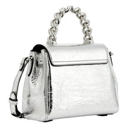 Versace La Medusa Silver Metallic Top Handle Handbag available at Queen Bee of Beverly Hills